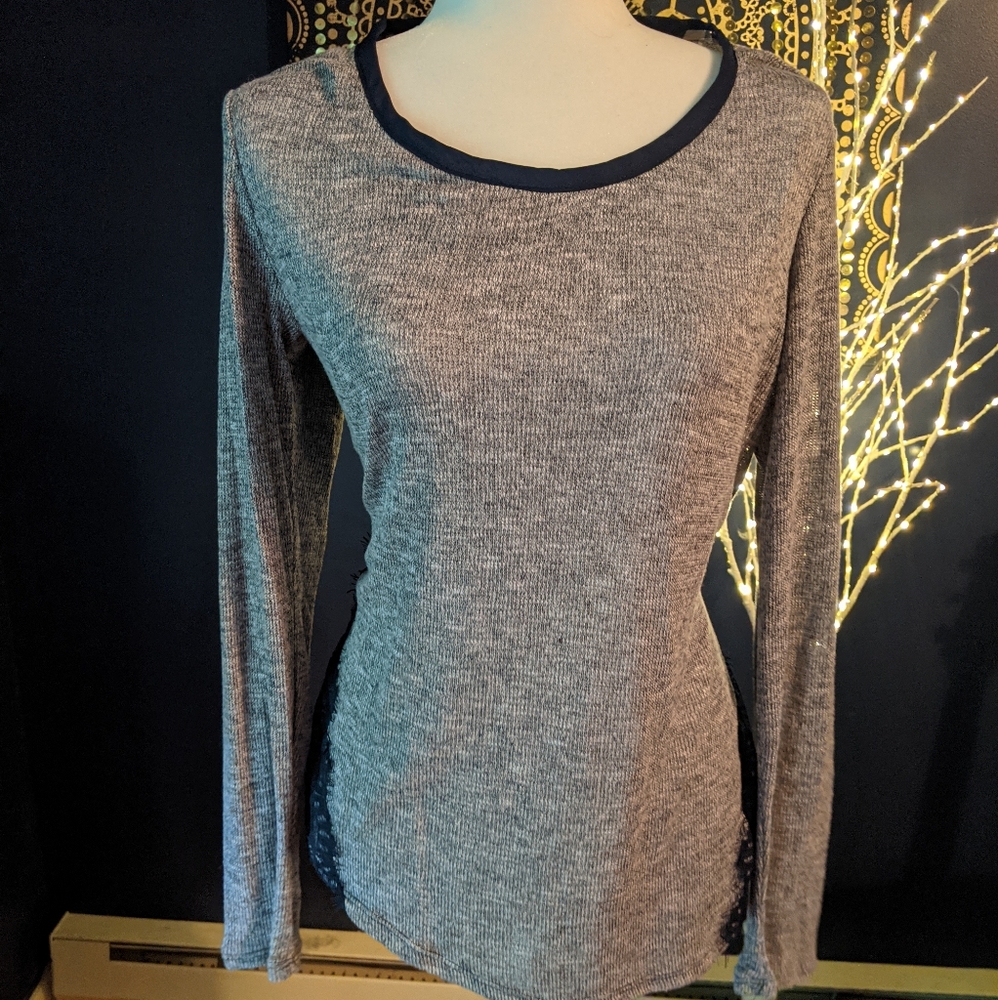 Francesca's lacey sheer back light sweater